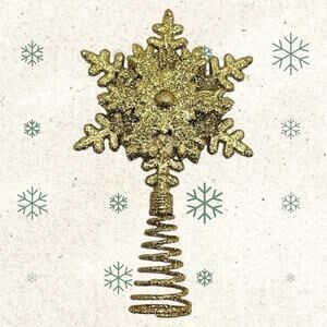 Gold Glitter Snowflake Mini Tree Topper Christmas Decor Metal Spiral